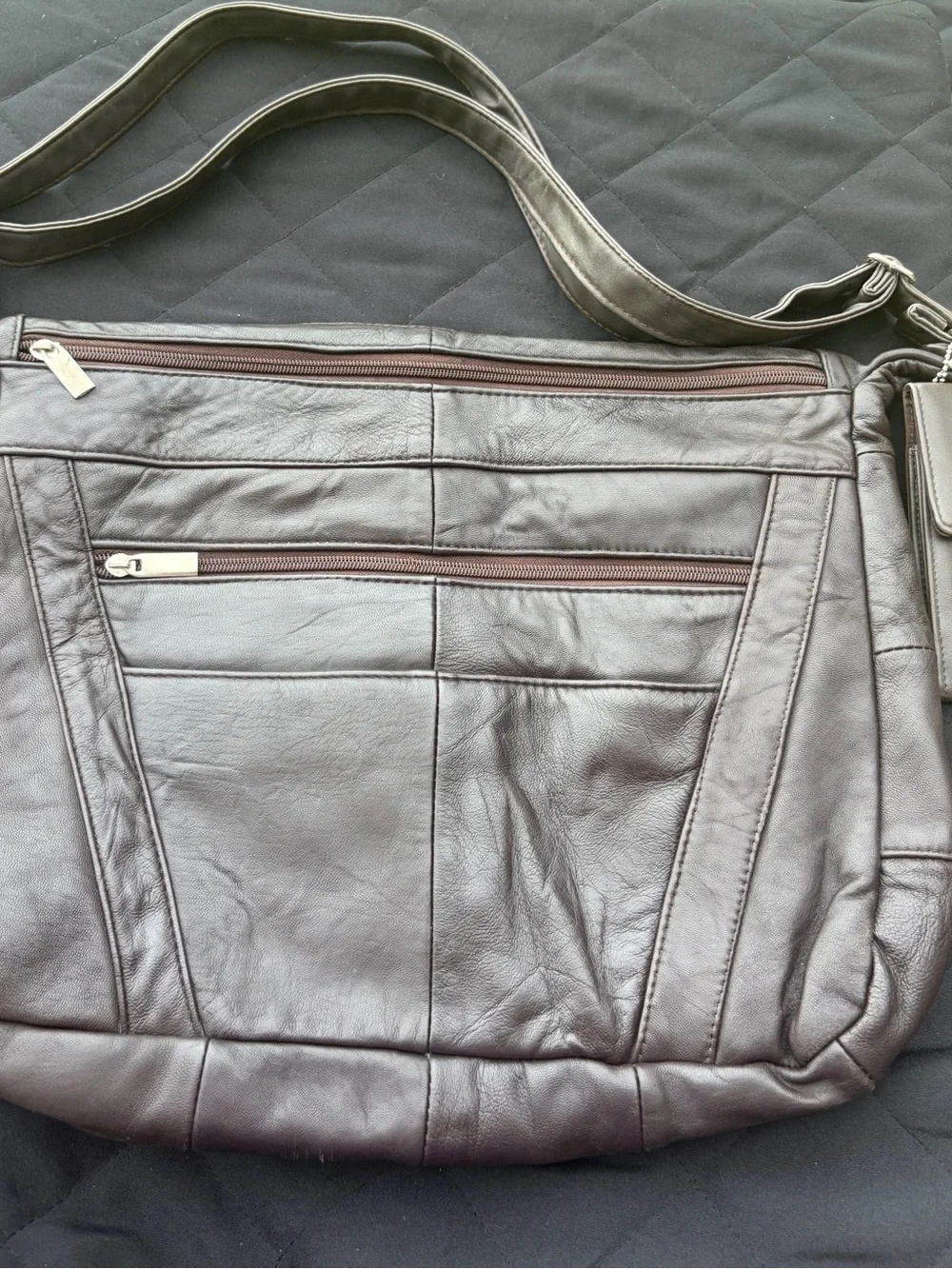 Genuine Leather Brown Crossbody Messenger Bag + Pouch